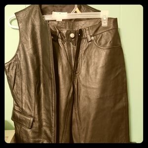 Black leather vest and black leather pants